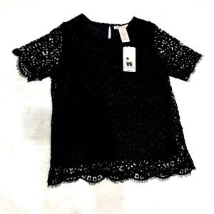 Philosophy Lace Top Women’s S Black Short Sleeve